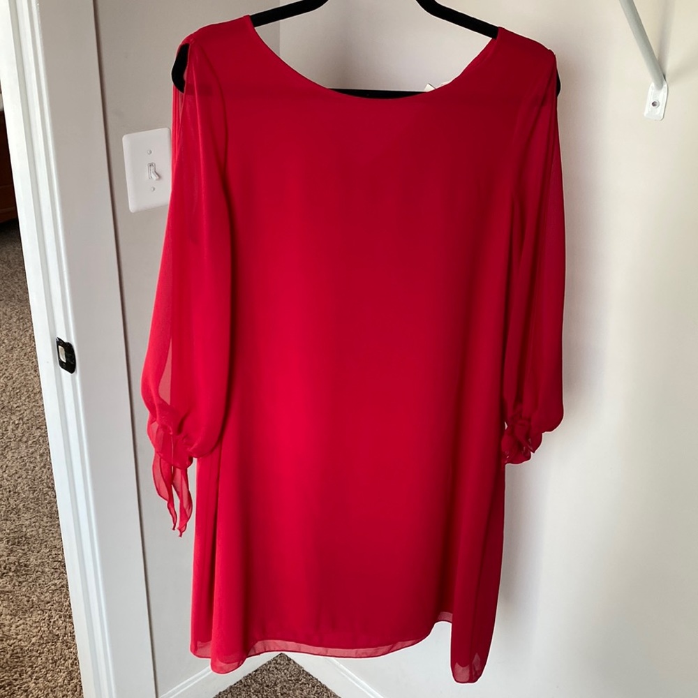 Red Dress with Sheer Sleeves